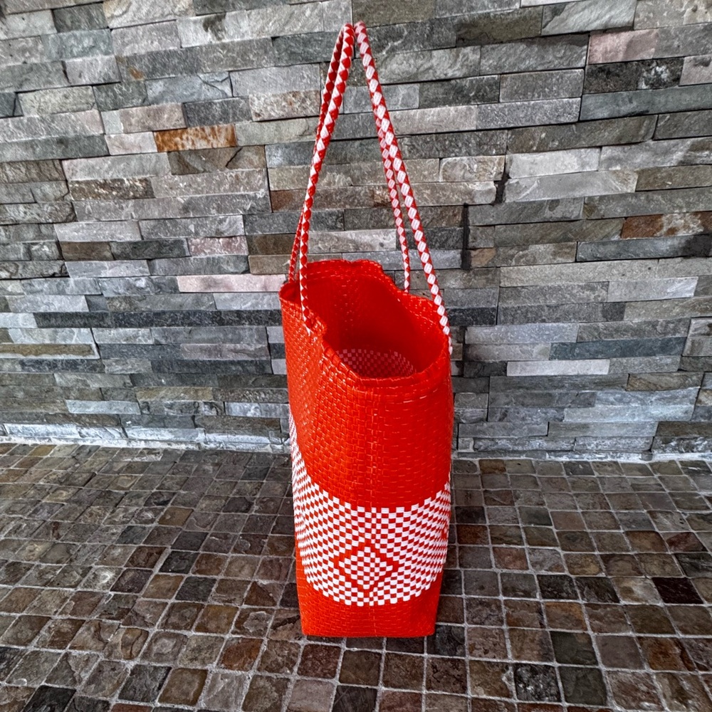 Orange and White Woven Tote Bag - Picture 4 of 8